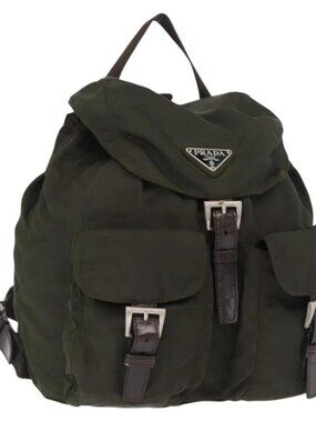 PRADA Backpack Nylon Khaki Silver Auth 166105